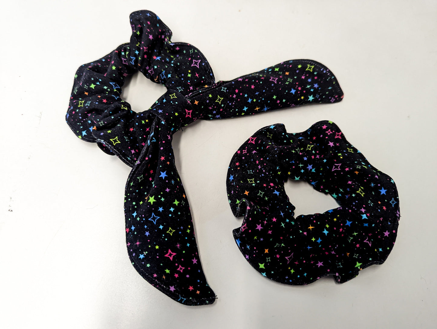 Starry scrunchie, reused fabric, hair accessory, hair bow