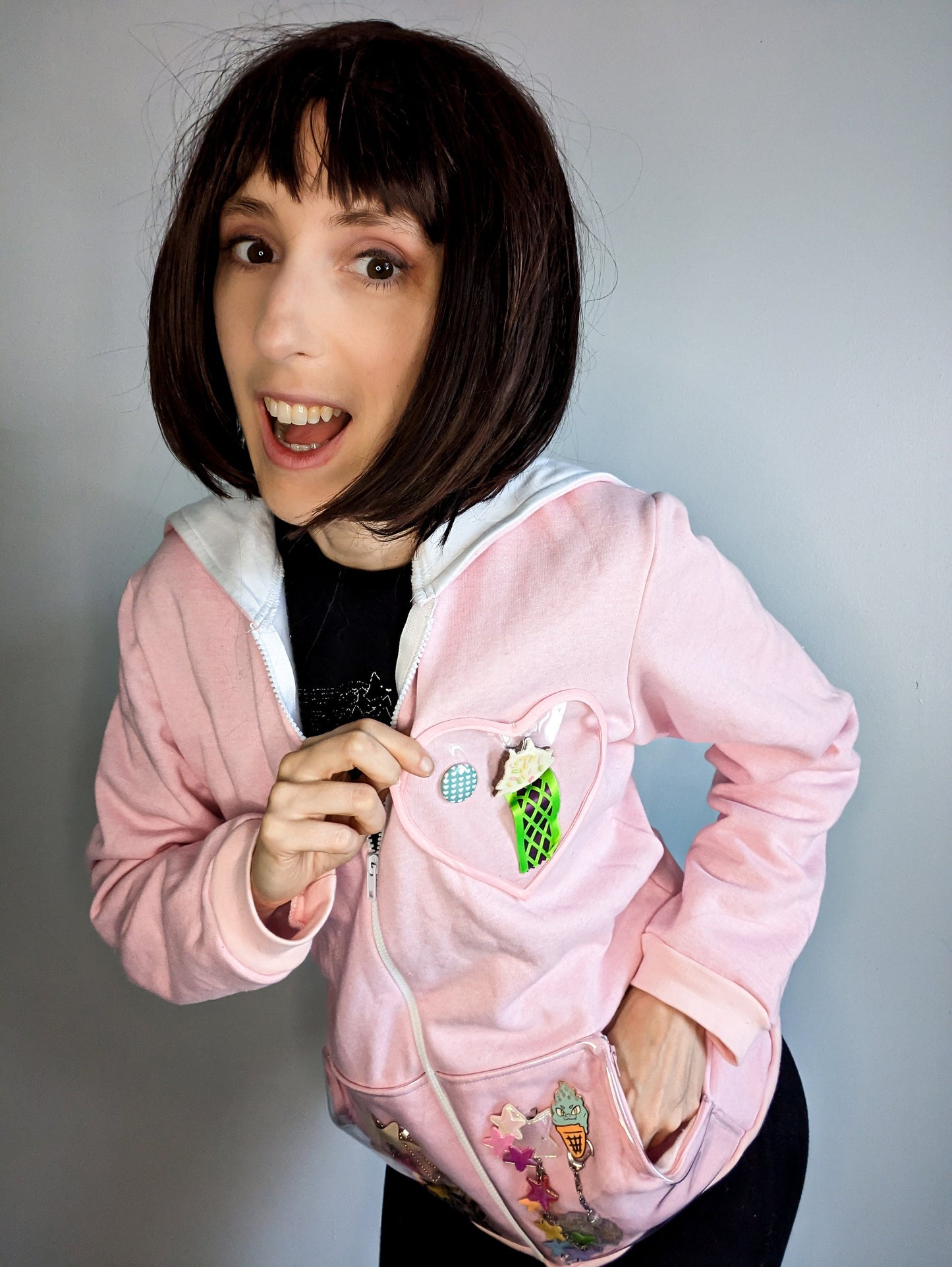 Transparent pockets zip up hoodie ita bag style