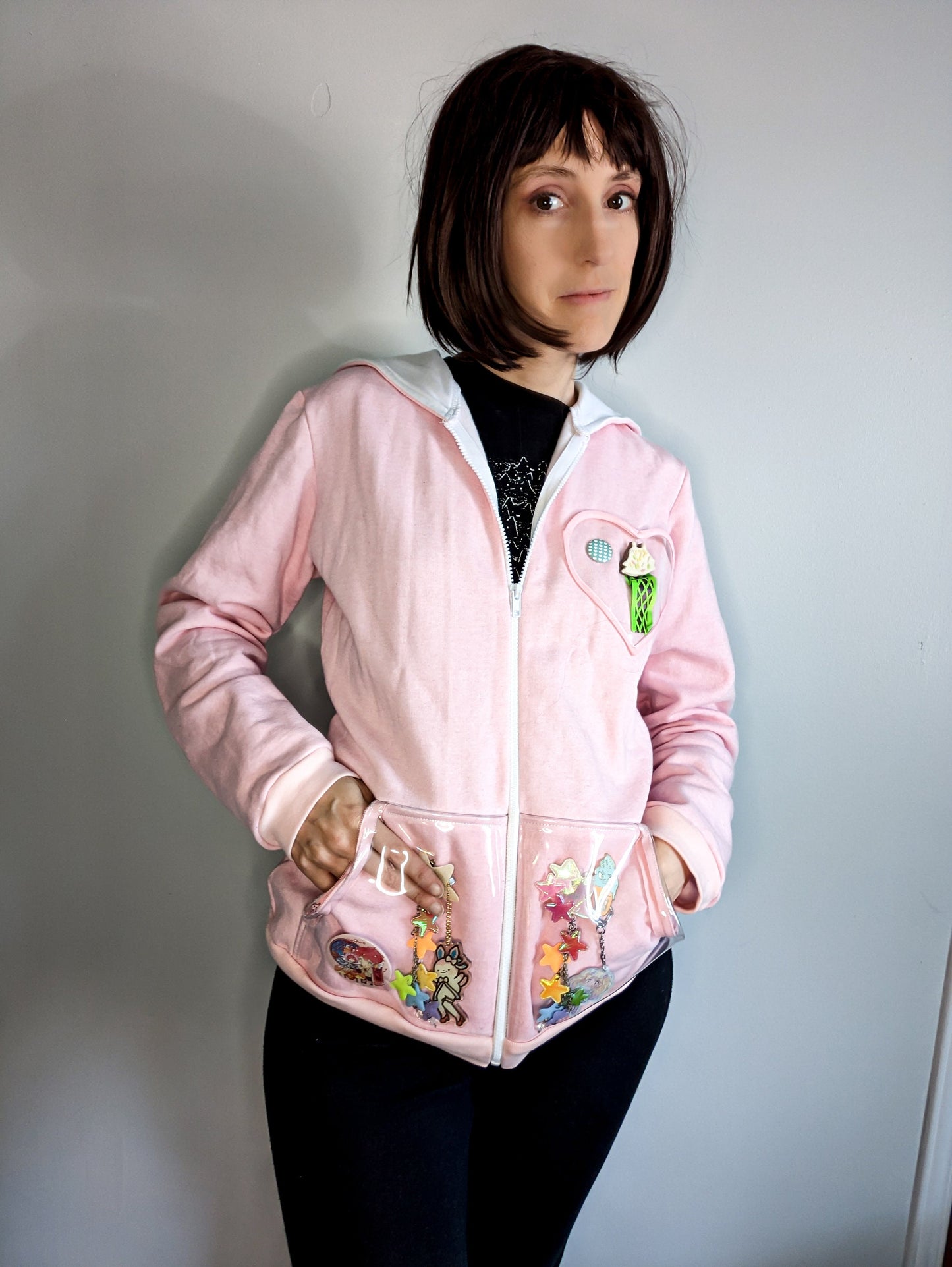Transparent pockets zip up hoodie ita bag style