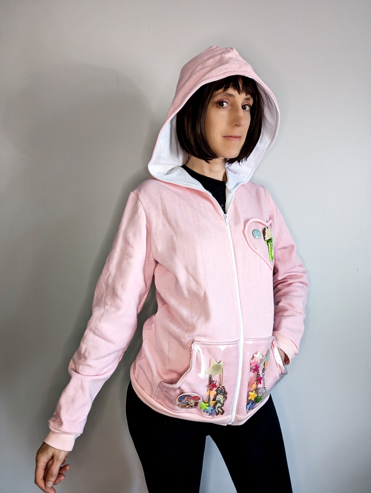 Transparent pockets zip up hoodie ita bag style
