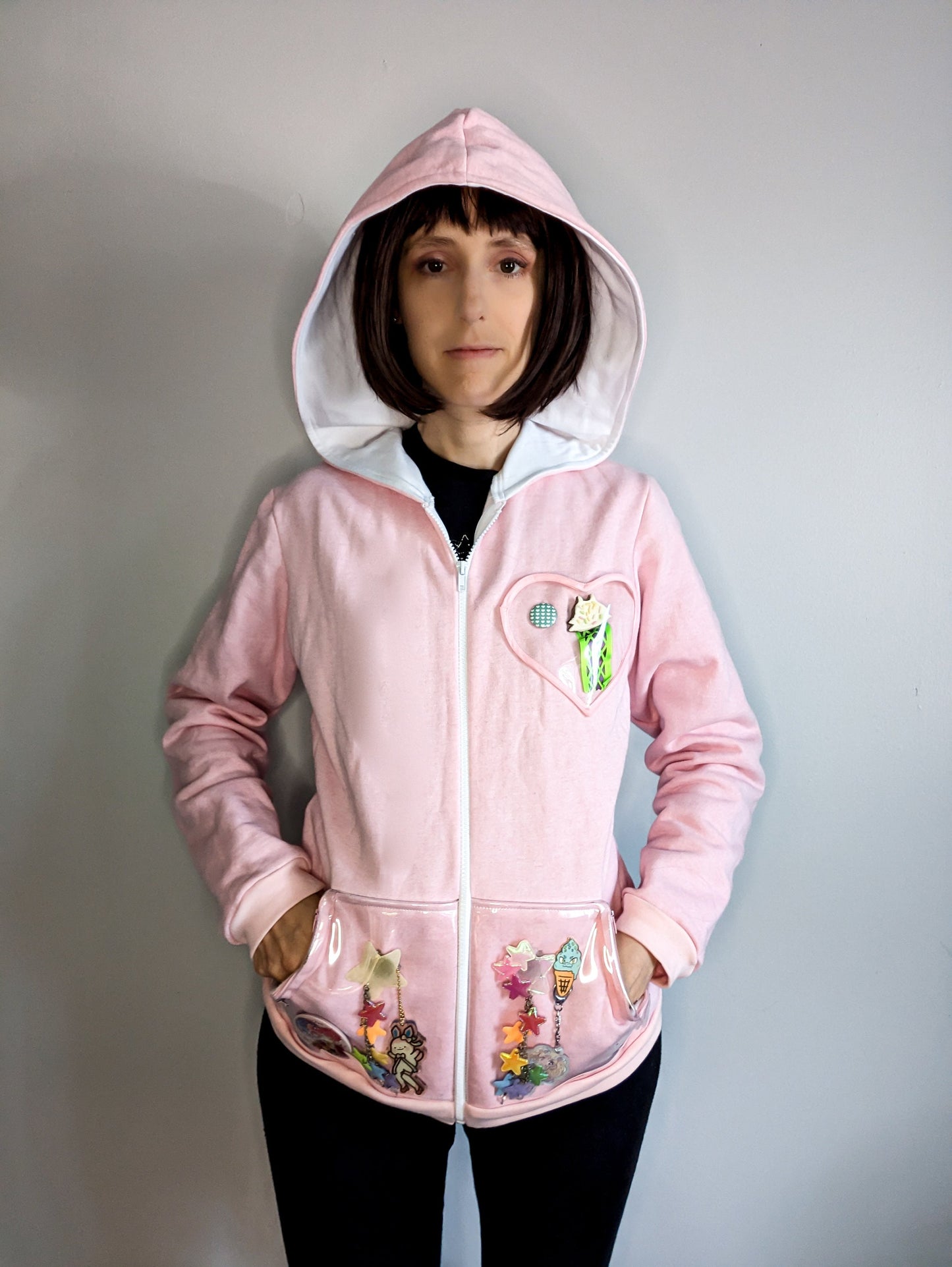 Transparent pockets zip up hoodie ita bag style
