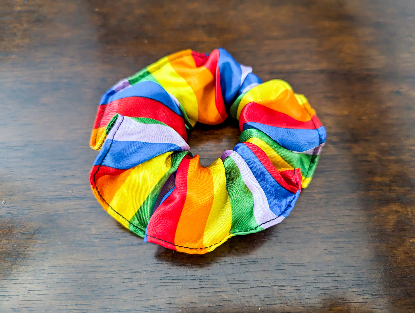 Rainbow satin scrunchie, reused fabric, hair accessory, hair bow